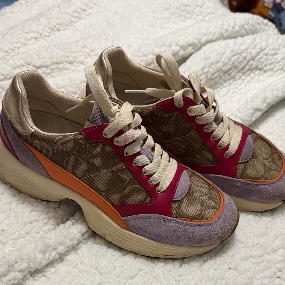 Coach Women's Pink and Orange Sneakers